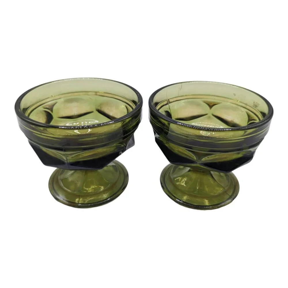 Green Indiana Glass Company Set of 2 Dessert Sherbet Goblets 3.25